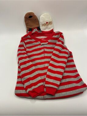 Carter's Red and Gray Striped Hooded Zip Pajama Top with Character Ears